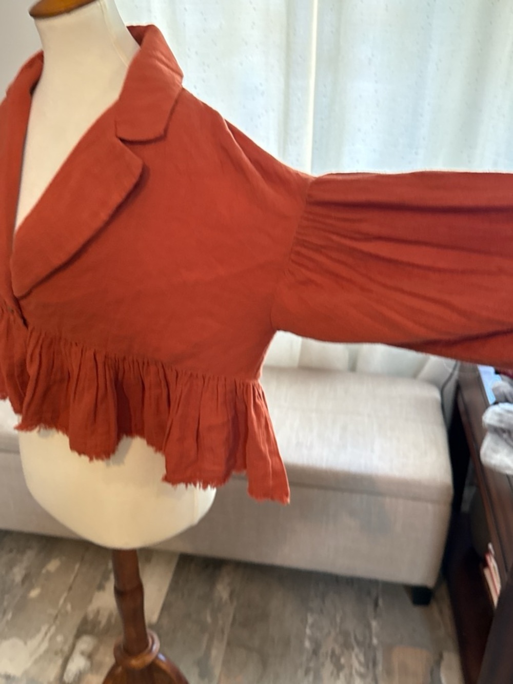 Free People Rust-Orange Ruffled Button Jacket - Picture 4 of 7